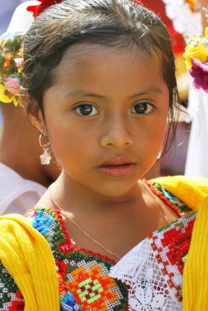 Big Eyes A Maya Girl In Folk Costume During A Maya Fiesta Izamal Yucatan Mexico The