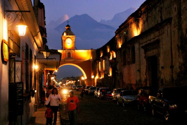 "Gate to Hell" — Arco de Santa Catalina, with Volcan de Agua in the background. Antigua, Guatemala