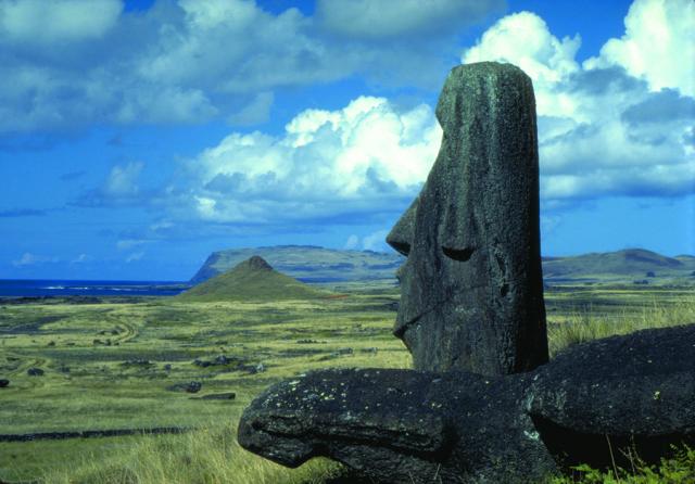 One of at least 288 Moai statues on Easter Island, also known as Rapa Nui, whose purpose remains largely unexplained.